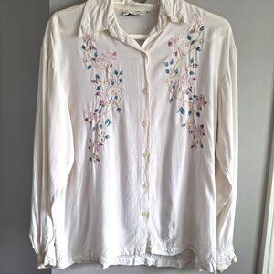 Vintage Cream Embroidered Button Down Blouse